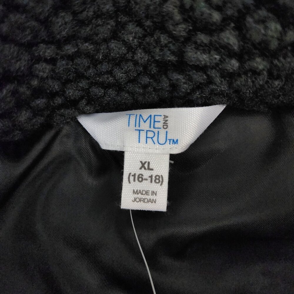 New Time and Tru Womens XL Teddy Faux Shearling Black Popcorn Fleece Jacket Coat - Picture 10 of 16